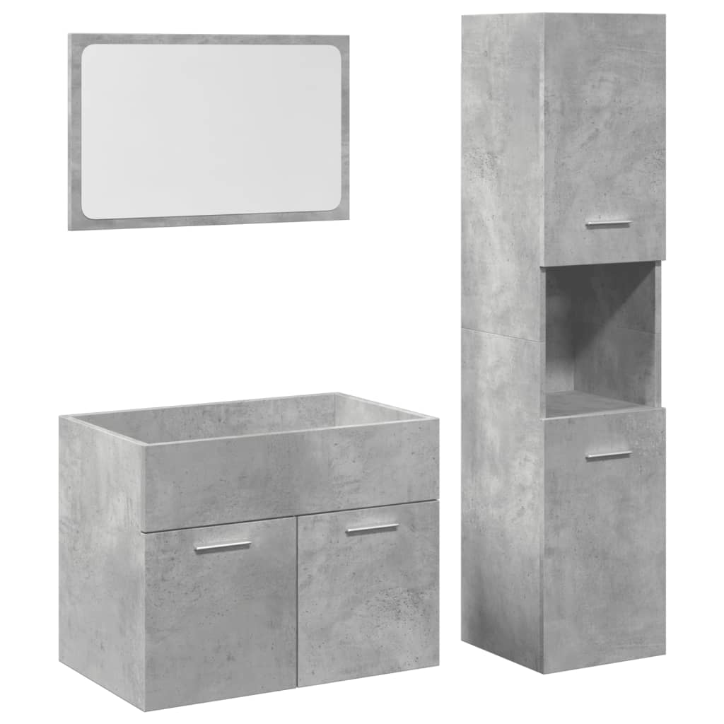 Set mobilier de baie, 3 piese, gri beton, lemn compozit