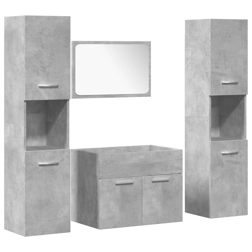 Set mobilier de baie, 4 piese, gri beton, lemn compozit