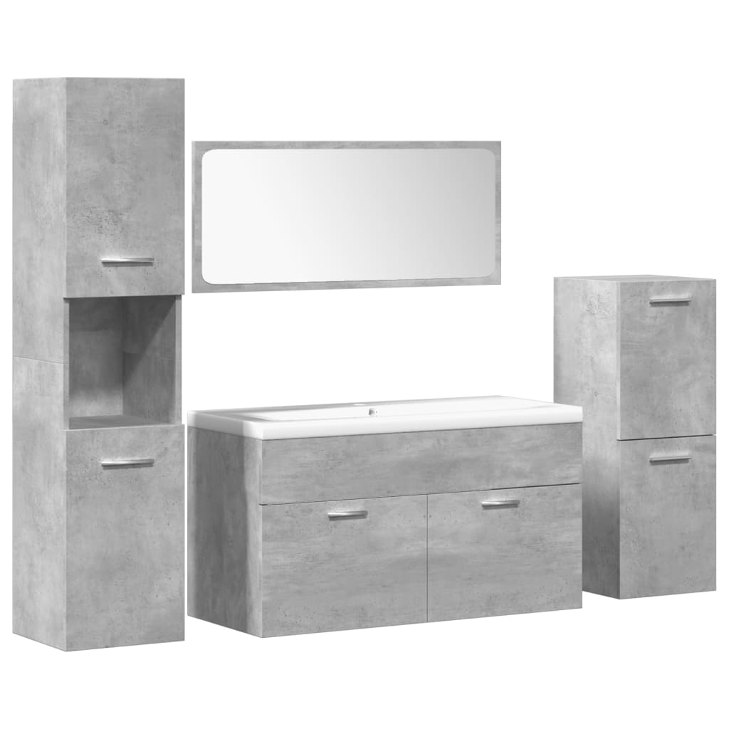 Set mobilier de baie, 5 piese, gri beton, lemn prelucrat