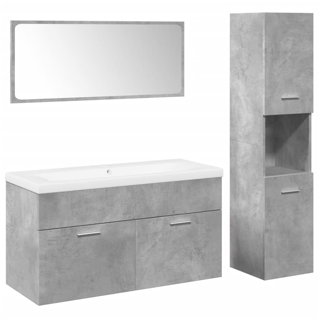 Set mobilier de baie, 4 piese, gri beton, lemn compozit