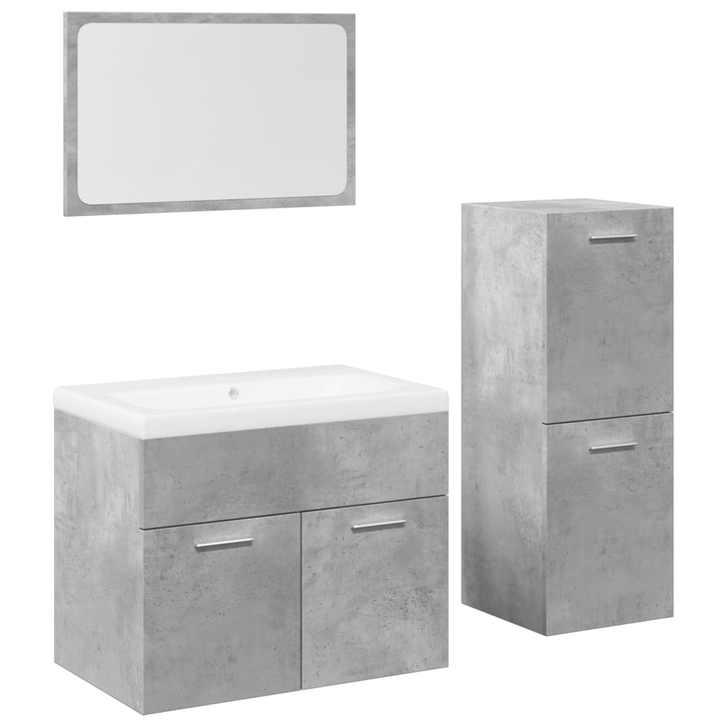 Set mobilier de baie, 4 piese, gri beton, lemn compozit