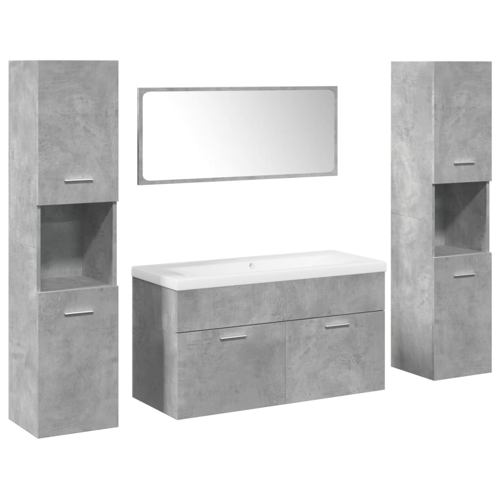 Set mobilier de baie, 5 piese, gri beton, lemn prelucrat