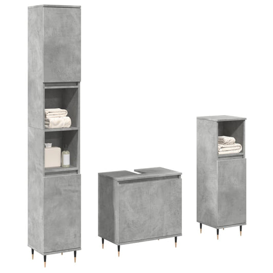 Set mobilier de baie, 3 piese, gri beton, lemn compozit