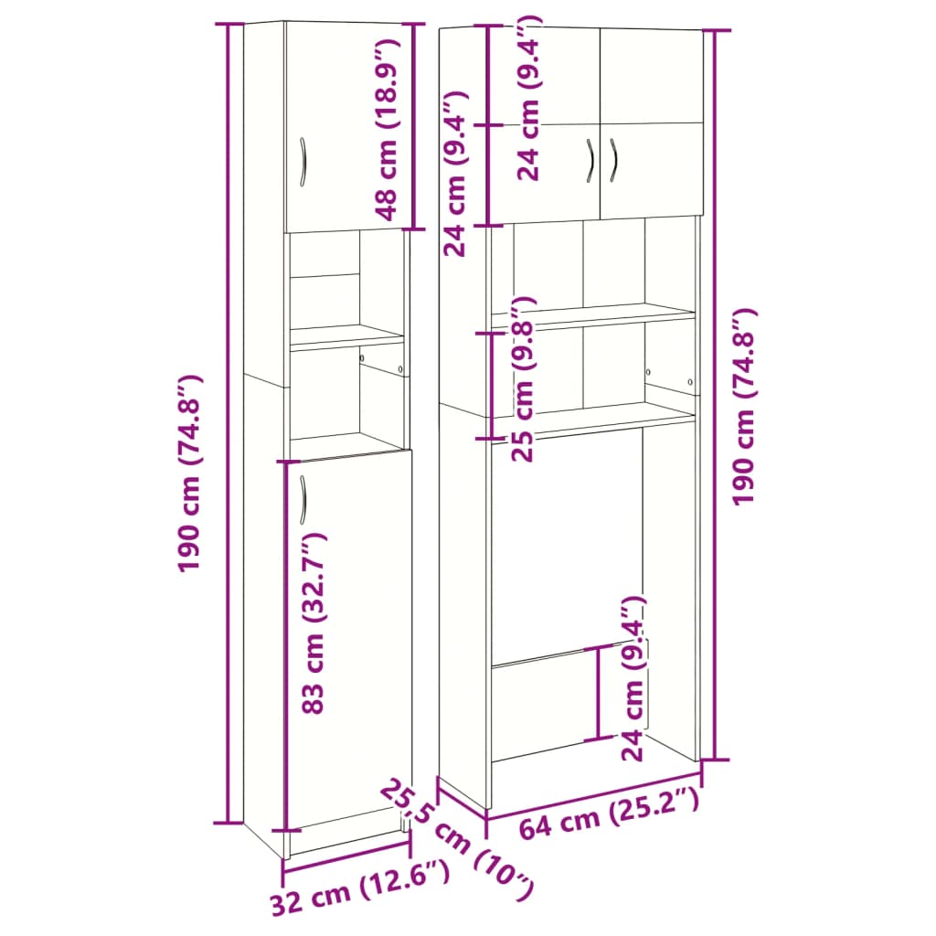 Set mobilier de baie, 2 piese, stejar sonoma, lemn prelucrat