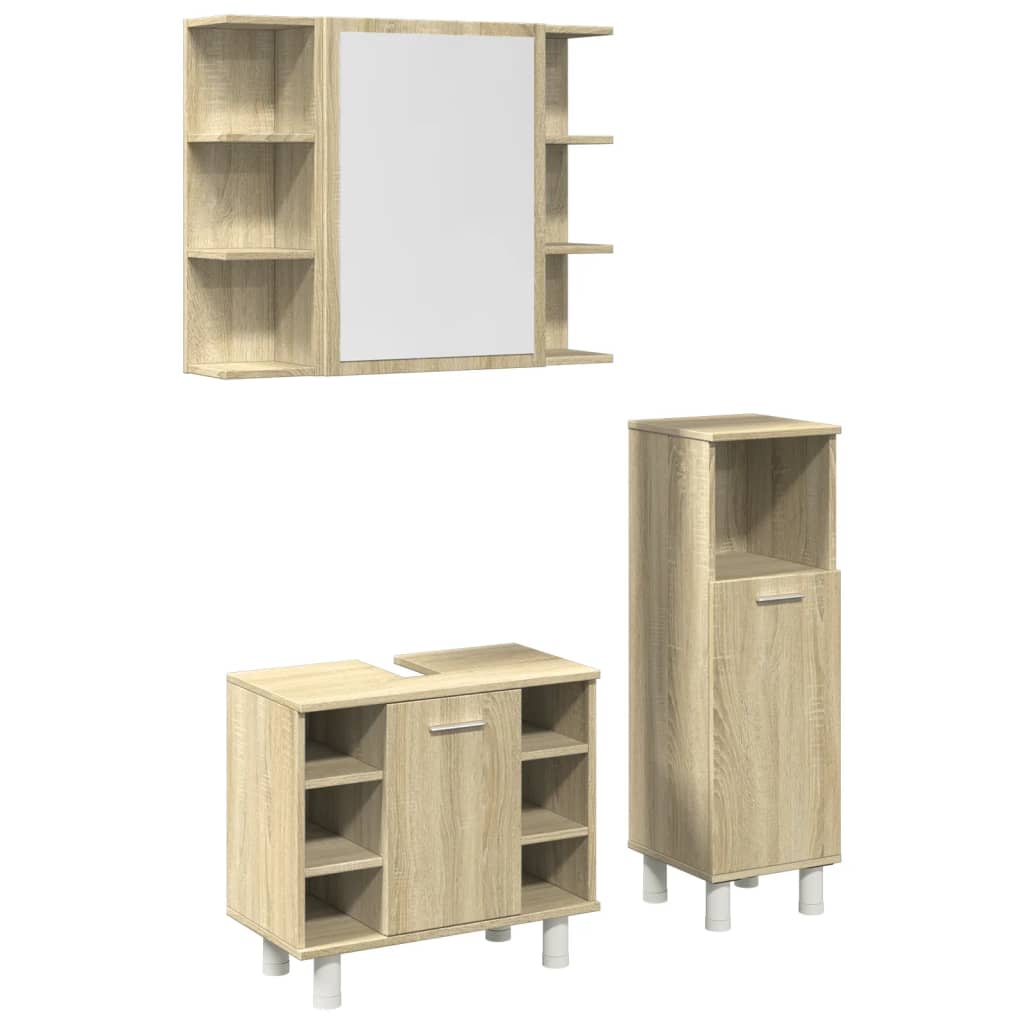 Set mobilier de baie, 3 piese, stejar sonoma, lemn prelucrat