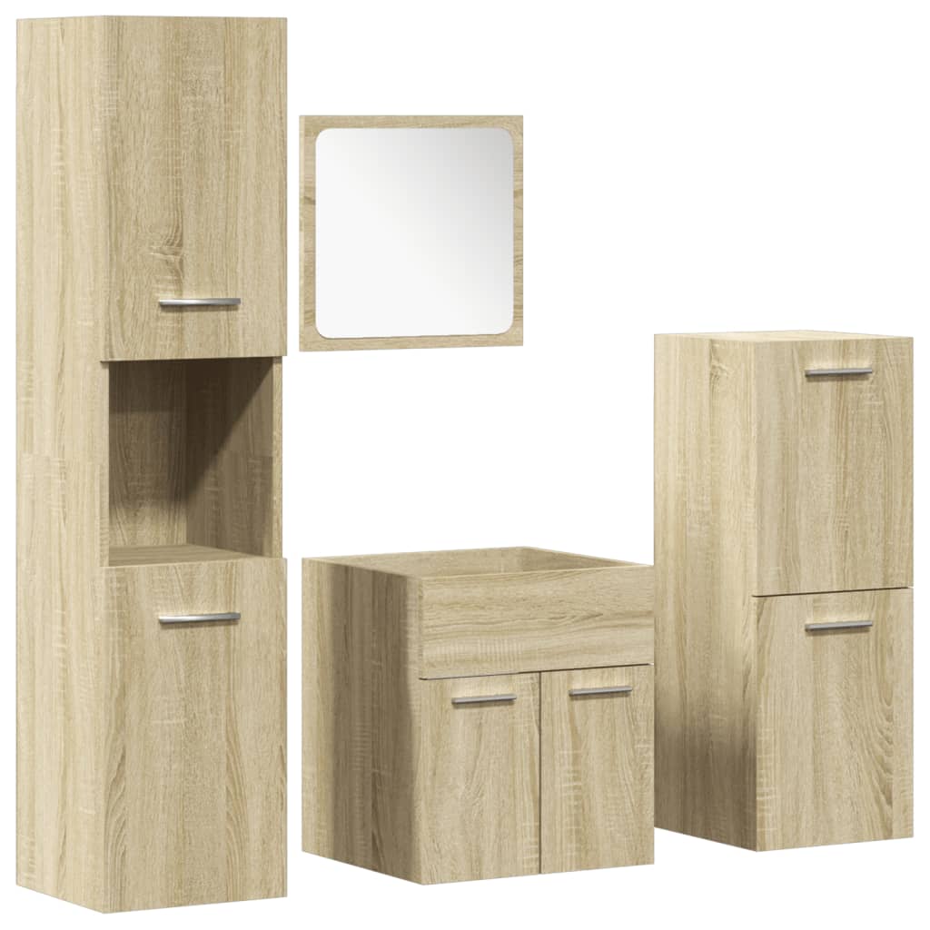 Set mobilier de baie, 4 piese, stejar sonoma, lemn prelucrat