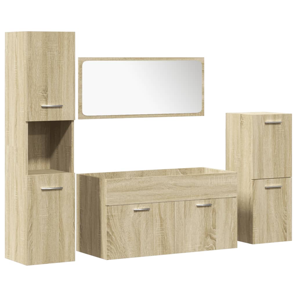 Set mobilier de baie, 4 piese, stejar sonoma, lemn prelucrat