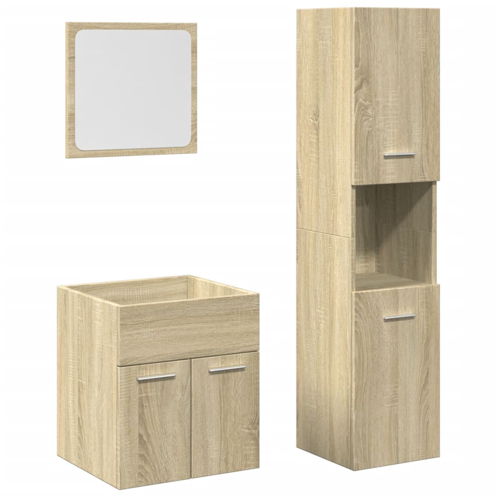 Set mobilier de baie, 3 piese, stejar sonoma, lemn prelucrat