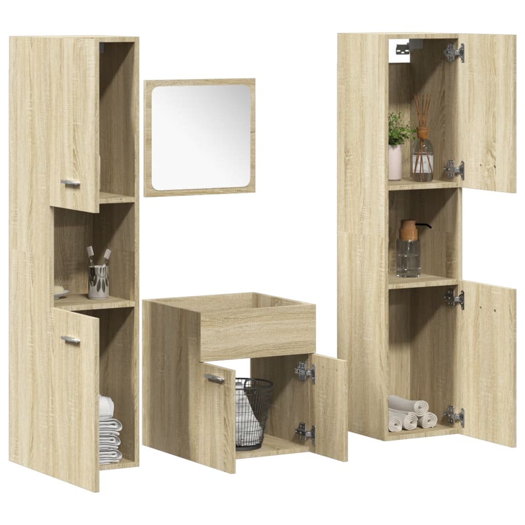 Set mobilier de baie, 4 piese, stejar sonoma, lemn prelucrat