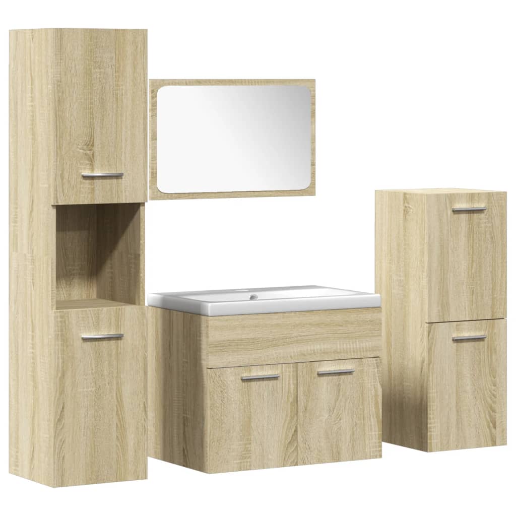 Set mobilier de baie, 5 piese, stejar sonoma, lemn prelucrat