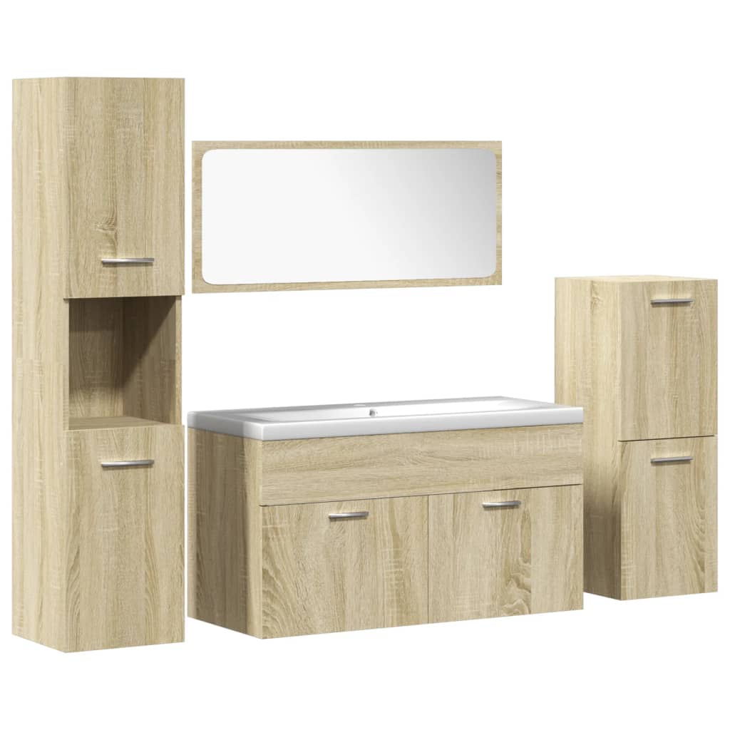 Set mobilier de baie, 5 piese, stejar sonoma, lemn prelucrat