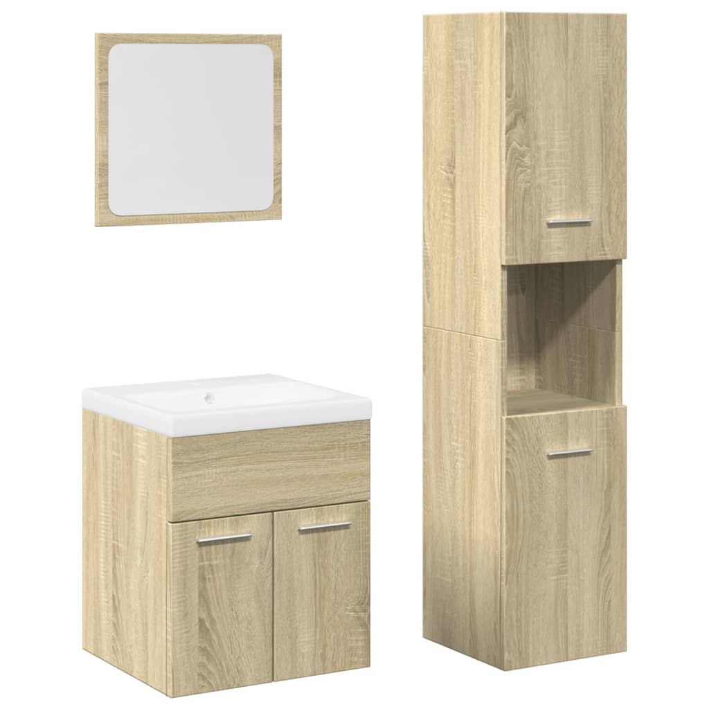 Set mobilier de baie, 4 piese, stejar sonoma, lemn prelucrat