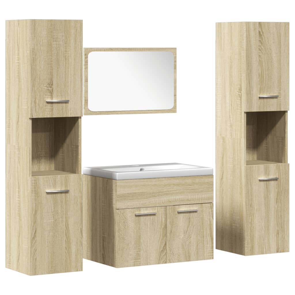 Set mobilier de baie, 5 piese, stejar sonoma, lemn prelucrat