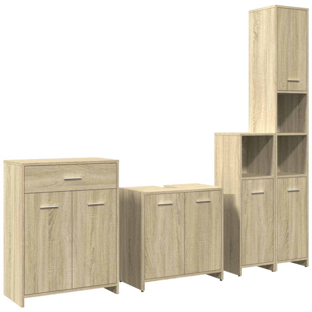 Set mobilier de baie, 4 piese, stejar sonoma, lemn prelucrat