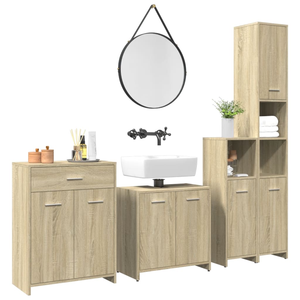 Set mobilier de baie, 4 piese, stejar sonoma, lemn prelucrat