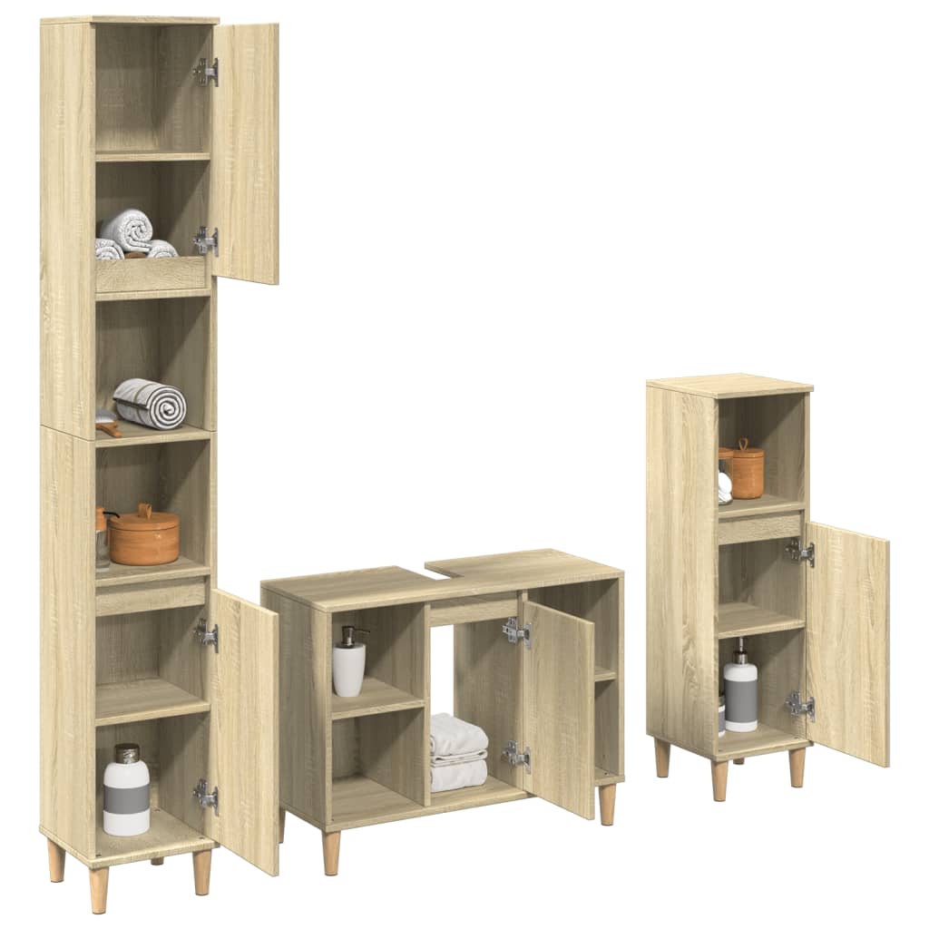 Set mobilier de baie, 3 piese, stejar sonoma, lemn prelucrat