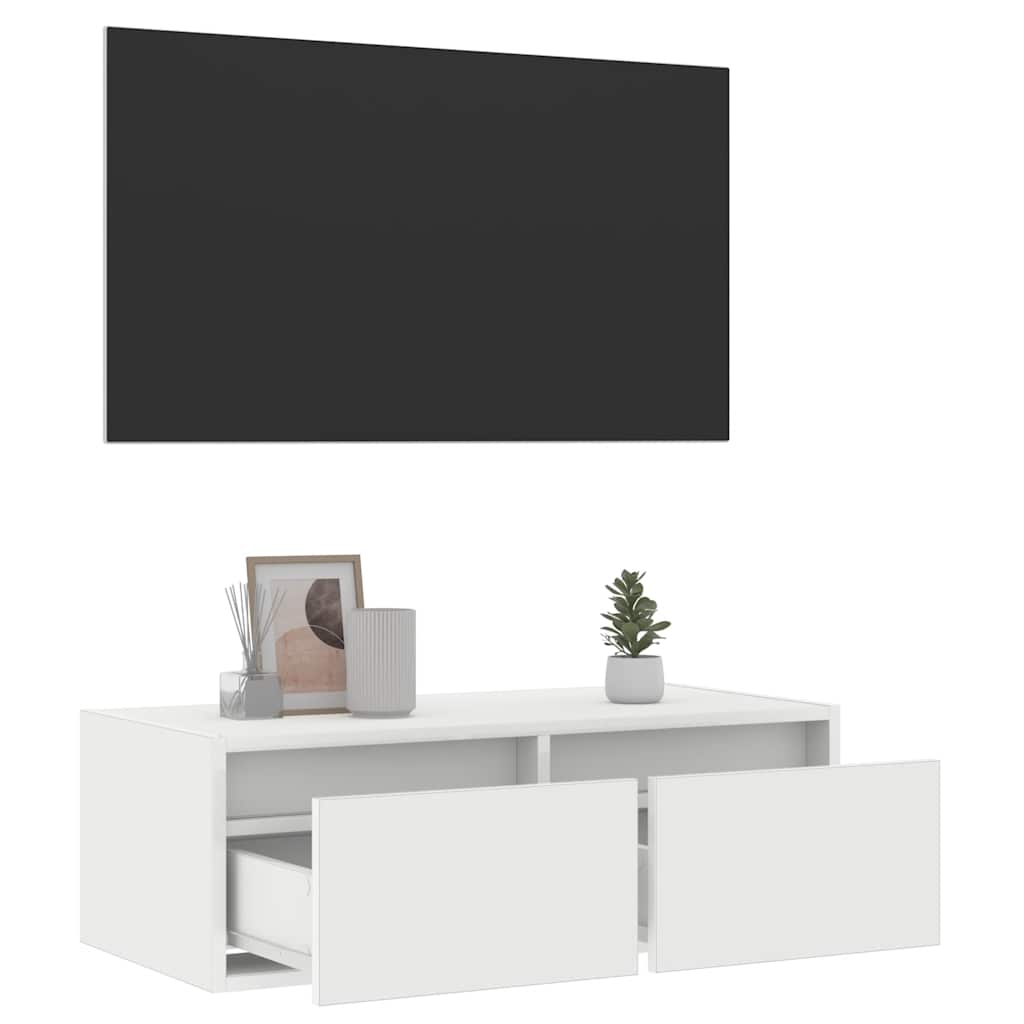 Dulap TV cu lumini LED alb 75x35,5x25 cm