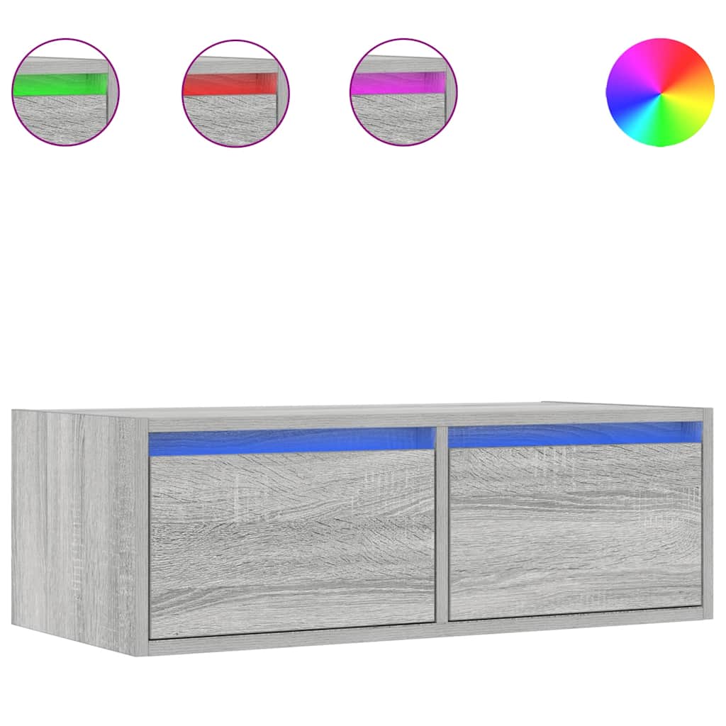 Comodă TV cu lumini LED, gri sonoma, 75x35,5x25 cm