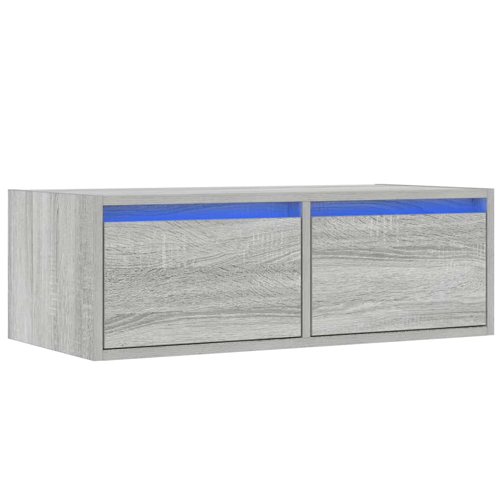 Comodă TV cu lumini LED, gri sonoma, 75x35,5x25 cm