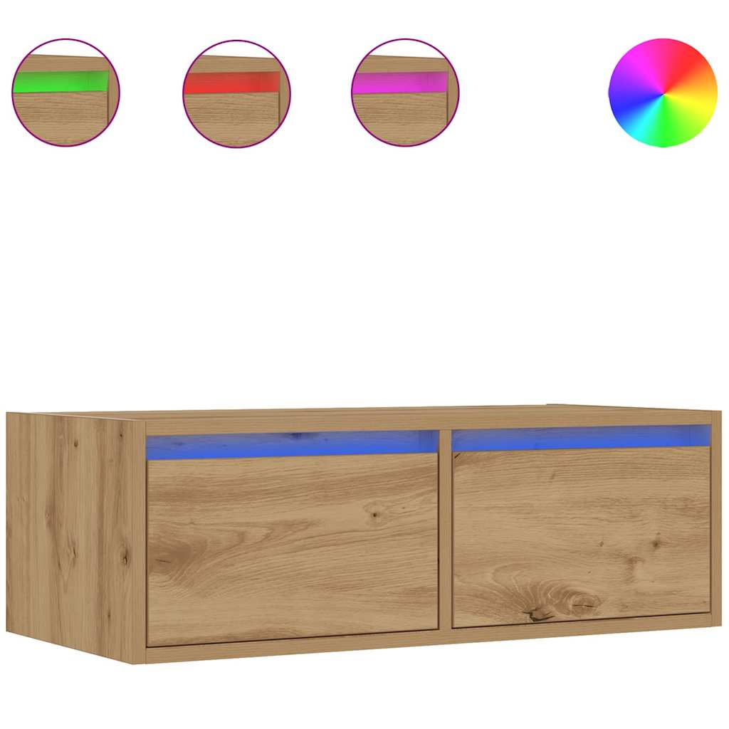 Comodă TV cu lumini LED, stejar artizanal, 75x35,5x25 cm