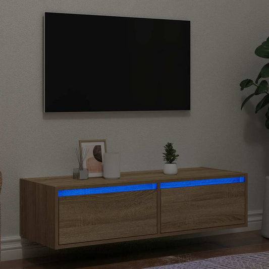 Comodă TV cu lumini LED, stejar sonoma, 100X35,5x25 cm