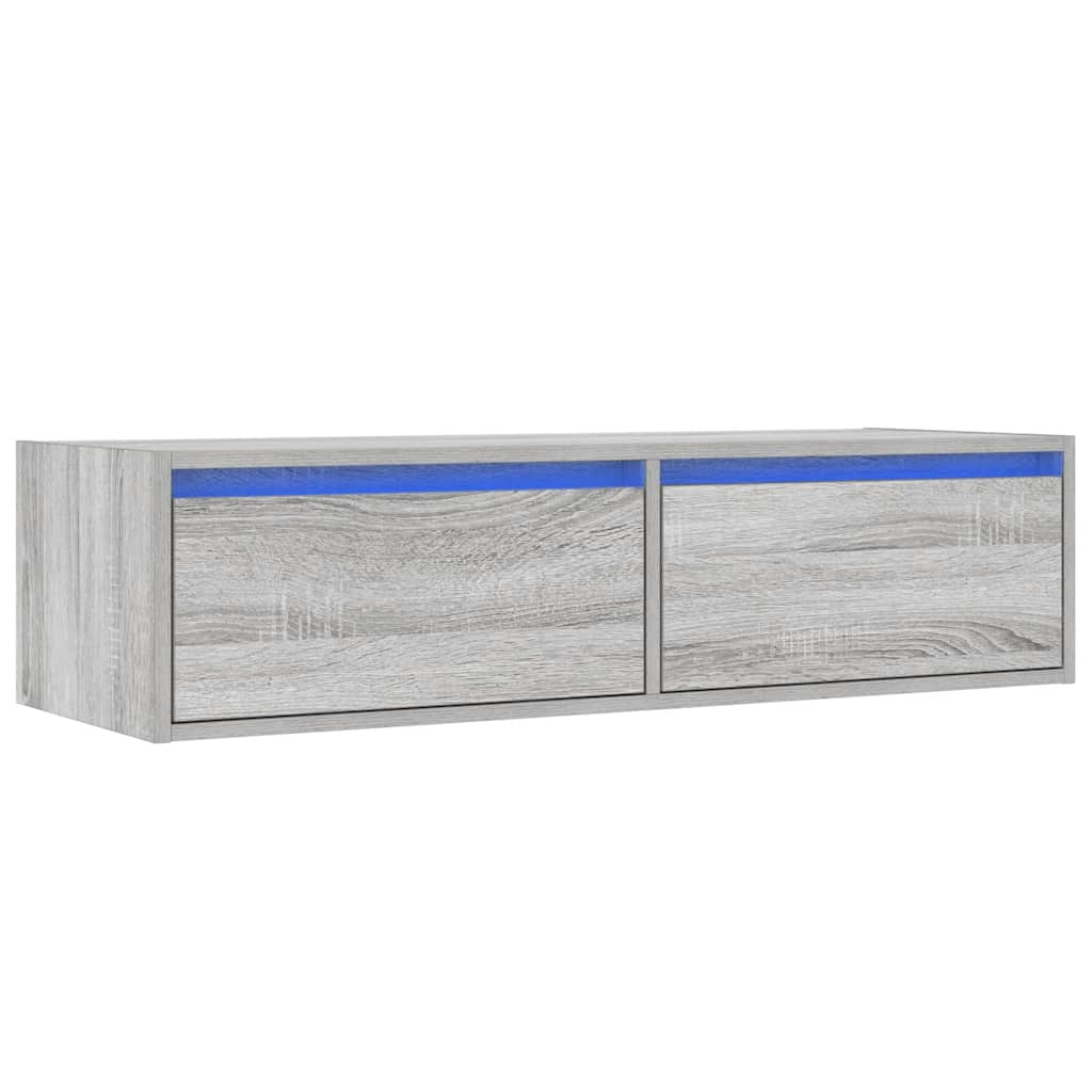 Comodă TV cu lumini LED, gri sonoma, 100X35,5x25 cm