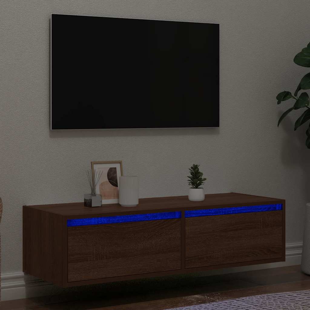 Comodă TV cu lumini LED, stejar maro, 100X35,5x25 cm