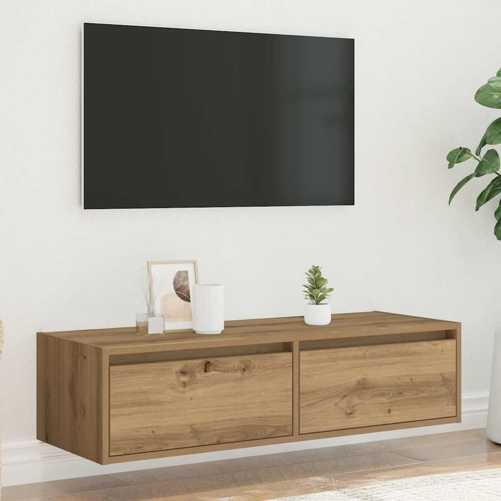 Comodă TV cu lumini LED, stejar artizanal, 100X35,5x25 cm
