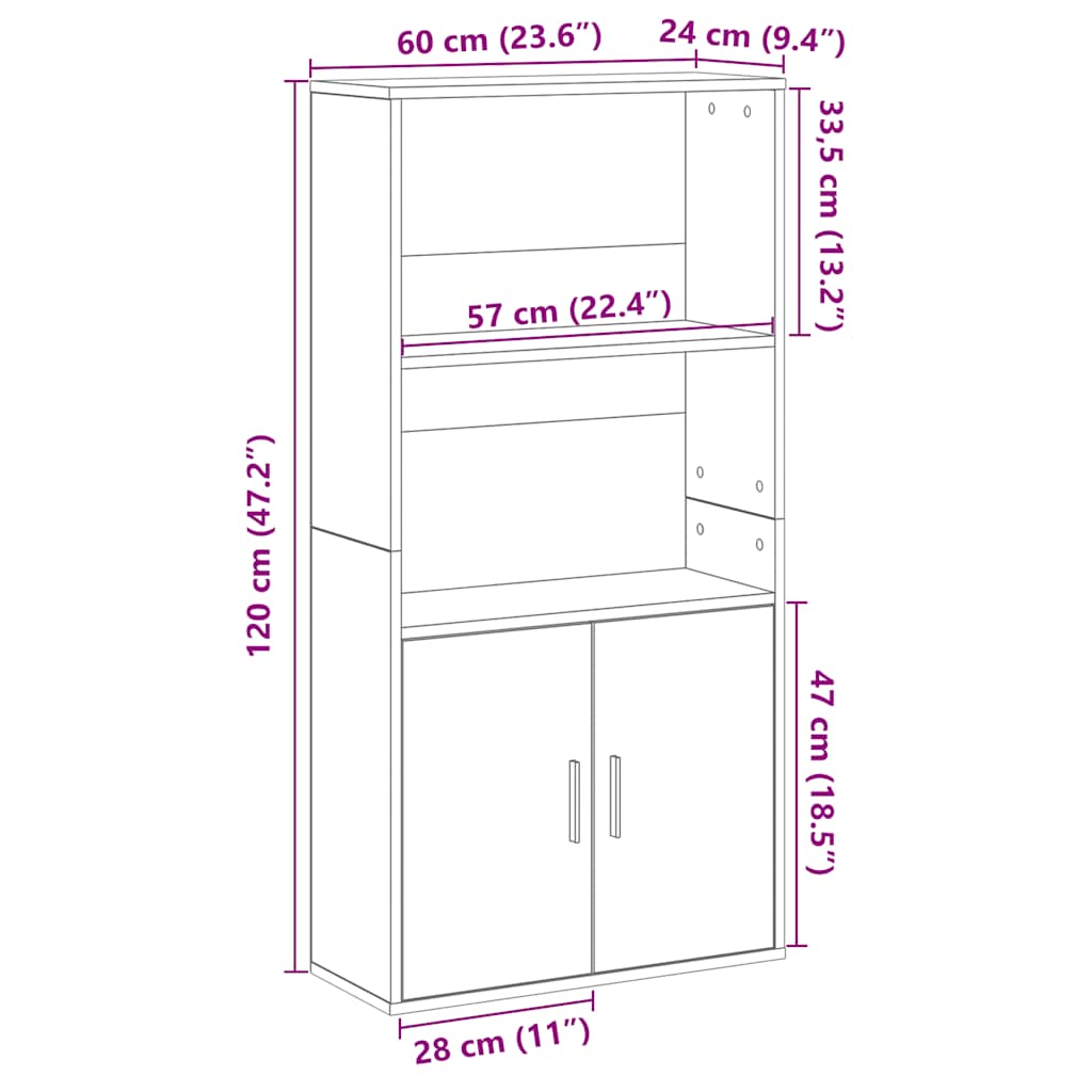 Bibliotecă, gri sonoma, 60x24x120 cm, lemn prelucrat
