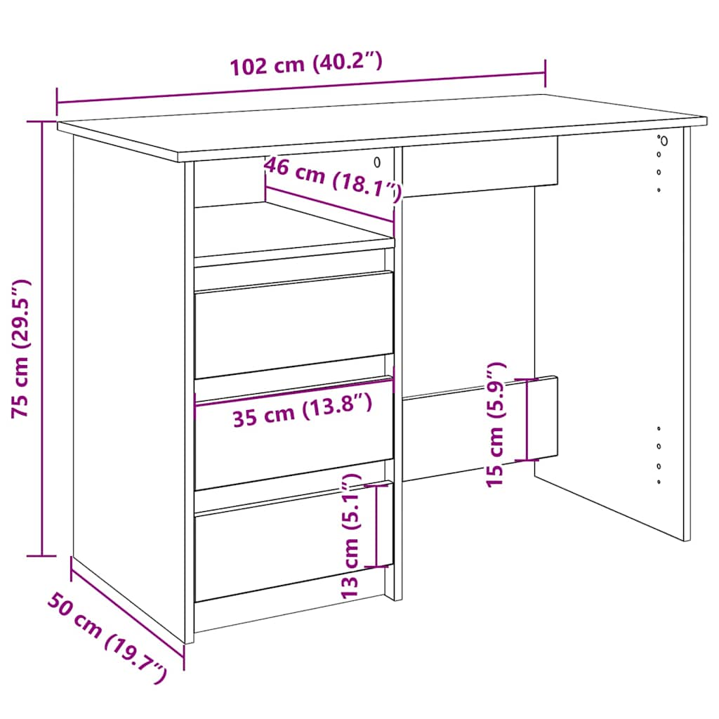 Birou, alb, 102x50x75 cm, lemn prelucrat