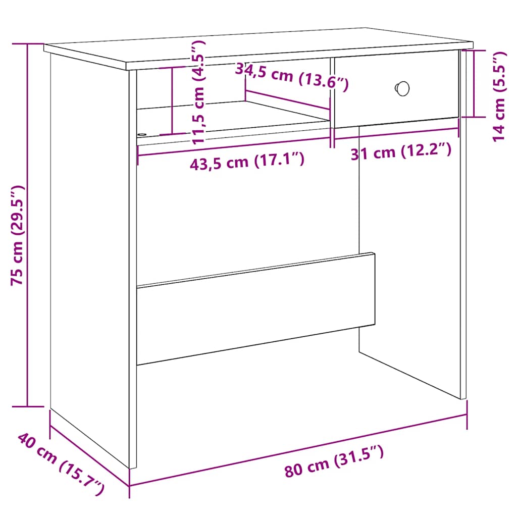 Birou Stejar afumat 80x40x75 cm Lemn prelucrat