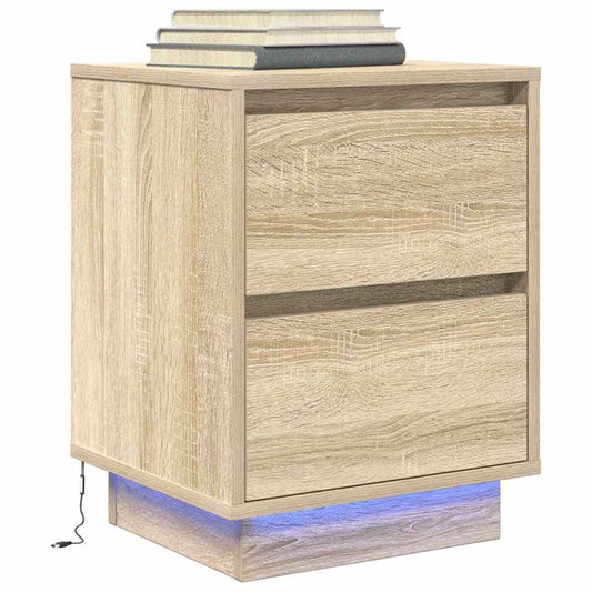 Noptiera cu lumini LED Stejar Sonoma 38x34x50 cm