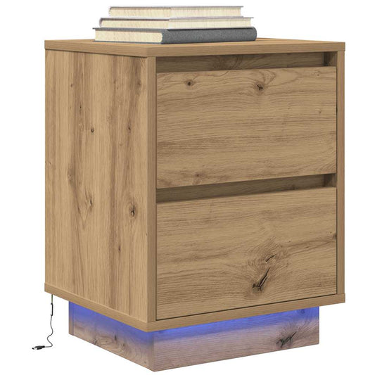 Noptiera cu lumini LED Stejar Artisan 38x34x50 cm