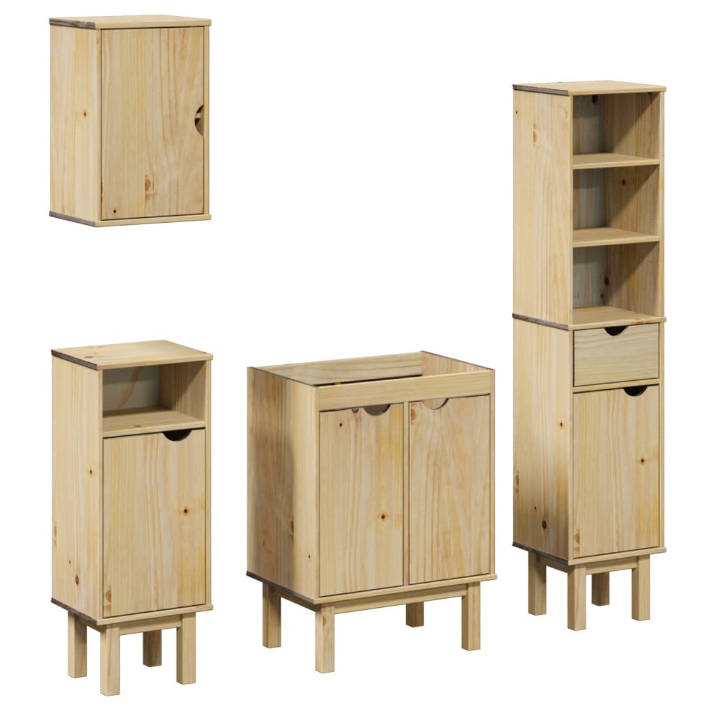 Set mobilier de baie „OTTA”, 4 piese, lemn masiv de pin