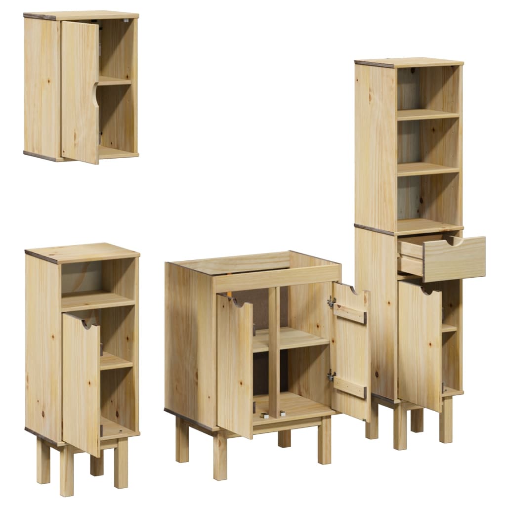 Set mobilier de baie „OTTA”, 4 piese, lemn masiv de pin