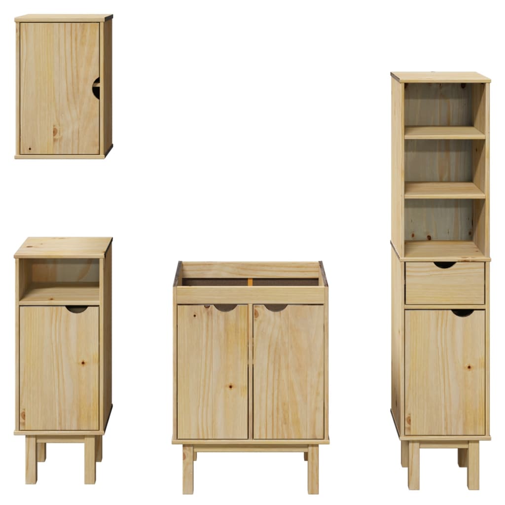 Set mobilier de baie „OTTA”, 4 piese, lemn masiv de pin