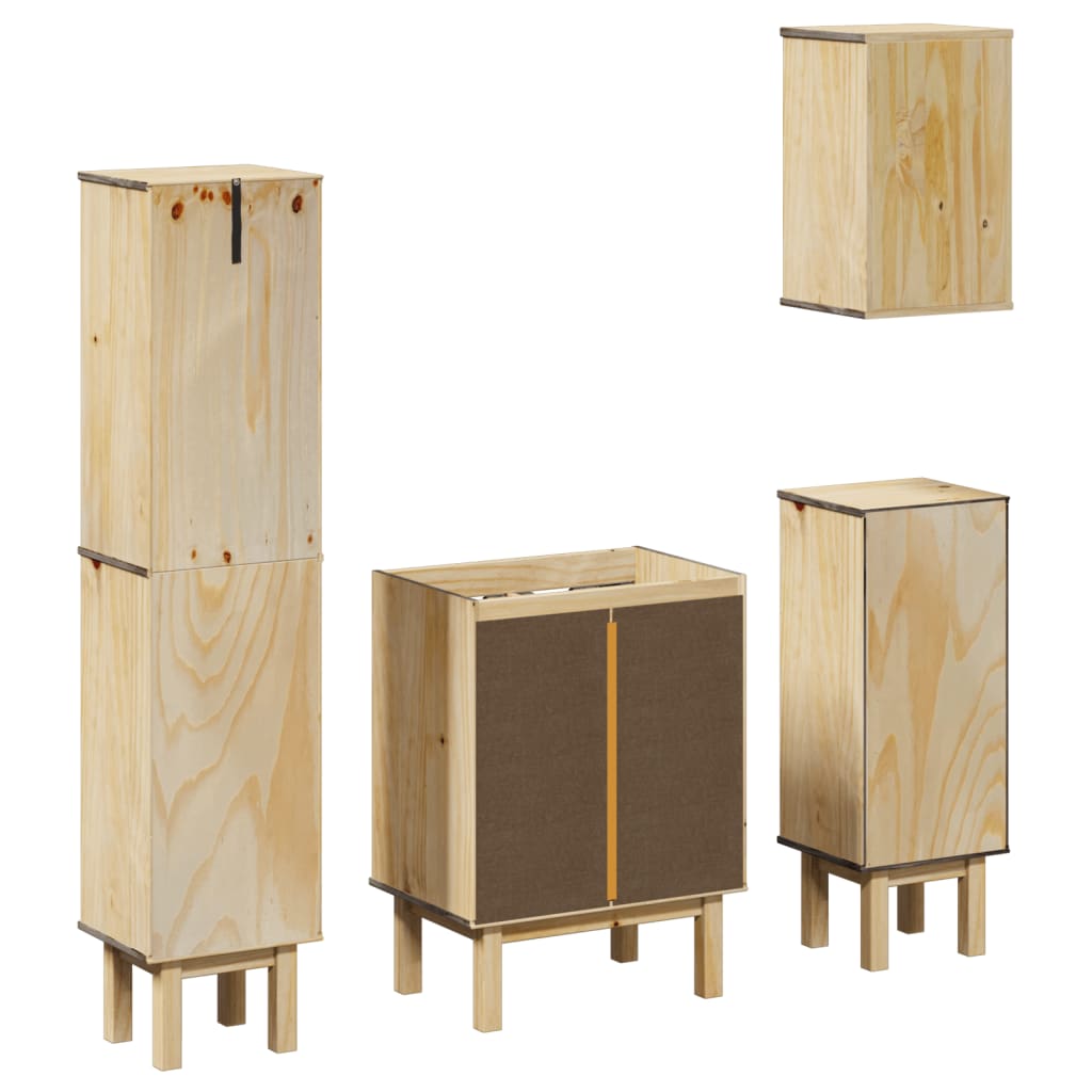 Set mobilier de baie „OTTA”, 4 piese, lemn masiv de pin