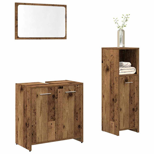 Set mobilier de baie, 3 piese, lemn vechi, lemn prelucrat