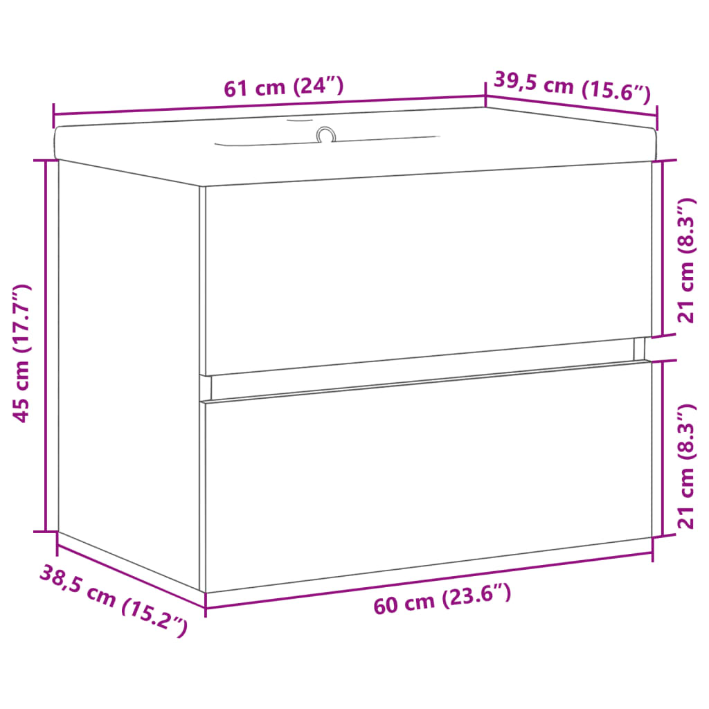 Dulap chiuvetă cu chiuvetă încorporată lemn vechi 61x39,5x49 cm