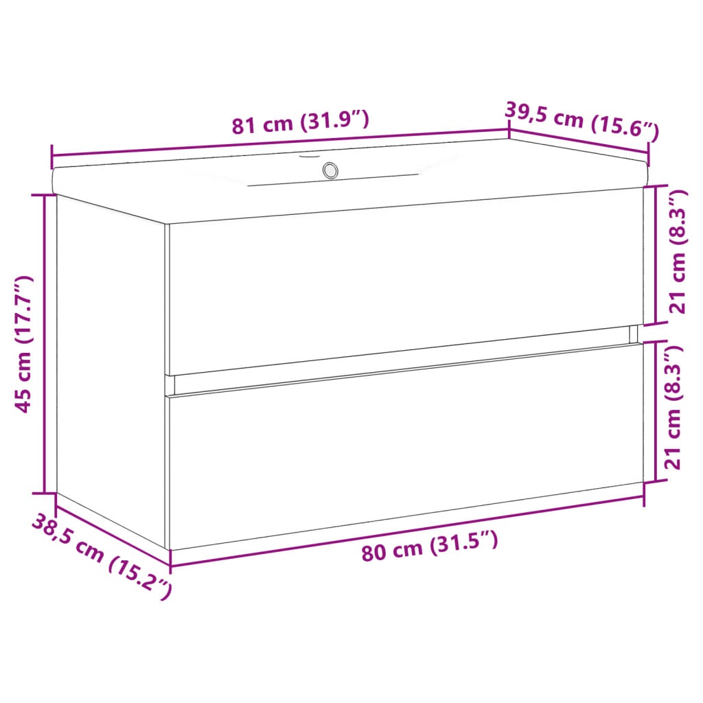 Dulap chiuvetă cu chiuvetă încorporată lemn vechi 81x39,5x49 cm