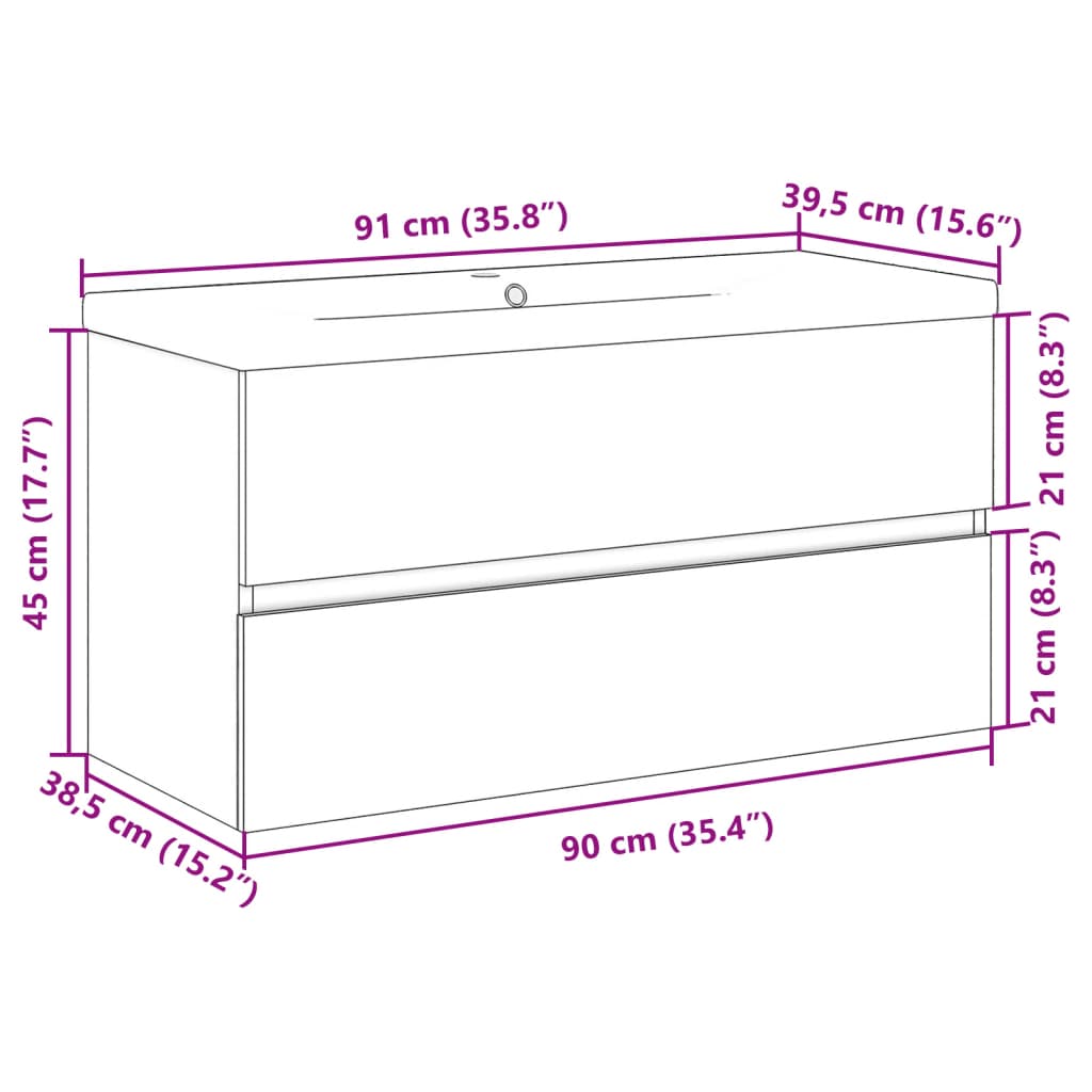 Dulap cu chiuvetă încorporată lemn artizanal 91x39,5x49 cm