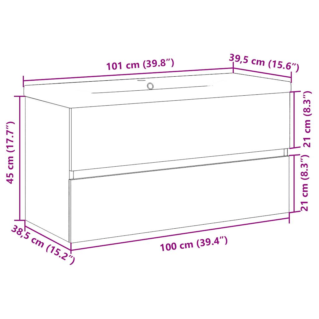 Dulap cu chiuvetă încorporată lemn artizanal 101x39,5x49 cm