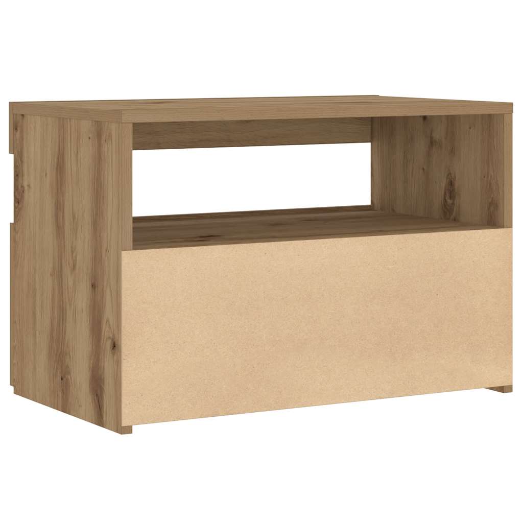Noptiera cu lumini LED Stejar Artisan 60x35x40cm Lemn prelucrat