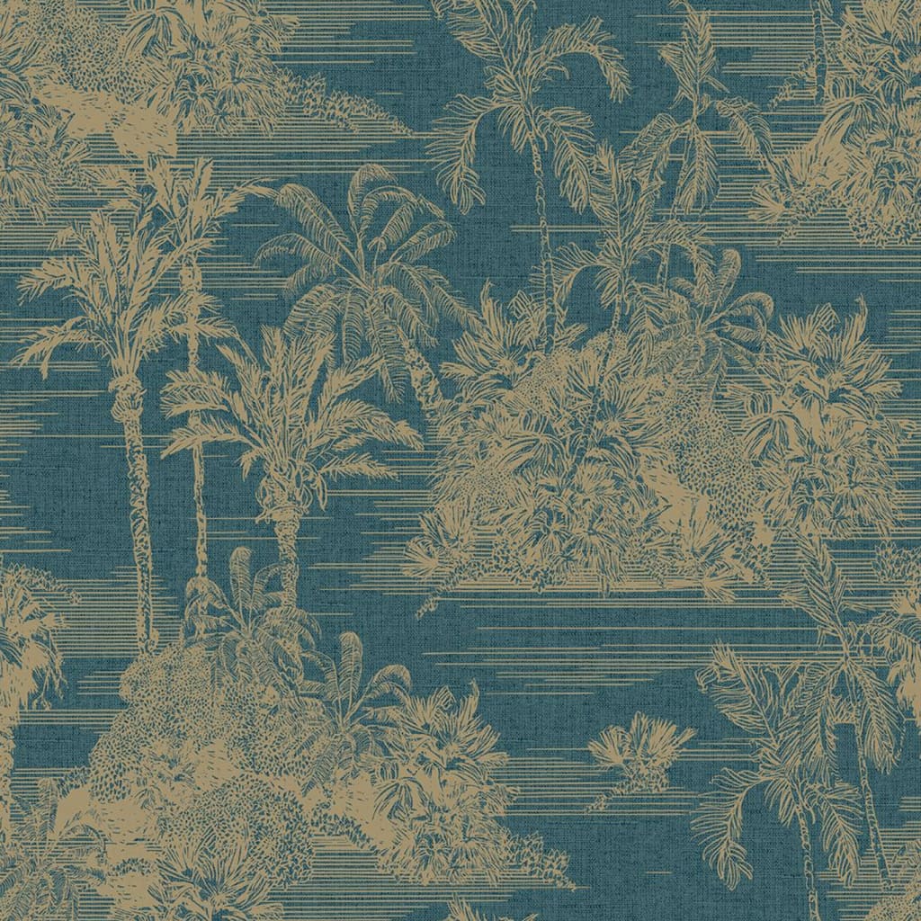 DUTCH WALLCOVERINGS "Tropical" wallpaper, dark blue and gold