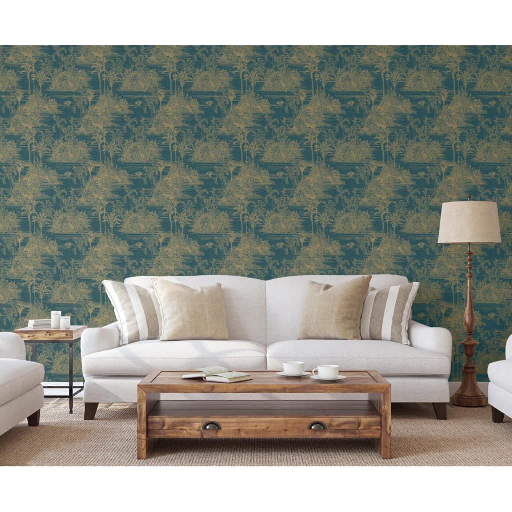 DUTCH WALLCOVERINGS "Tropical" wallpaper, dark blue and gold