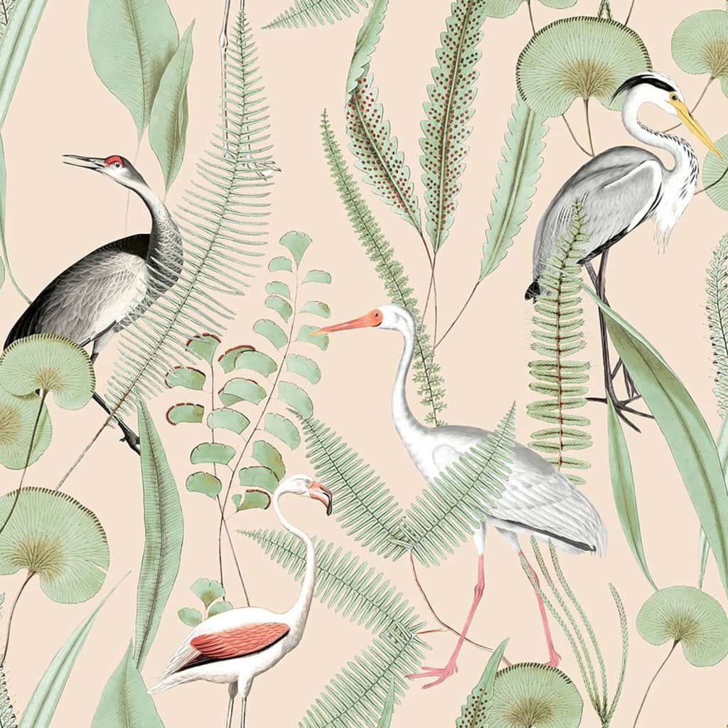 DUTCH WALLCOVERINGS Flamingo wallpaper, cream and mint green