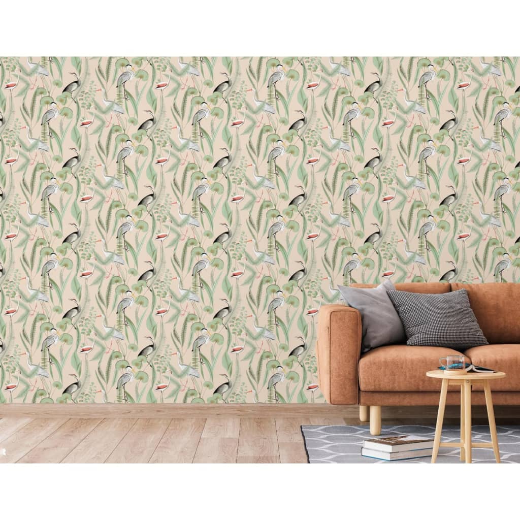 DUTCH WALLCOVERINGS Flamingo wallpaper, cream and mint green
