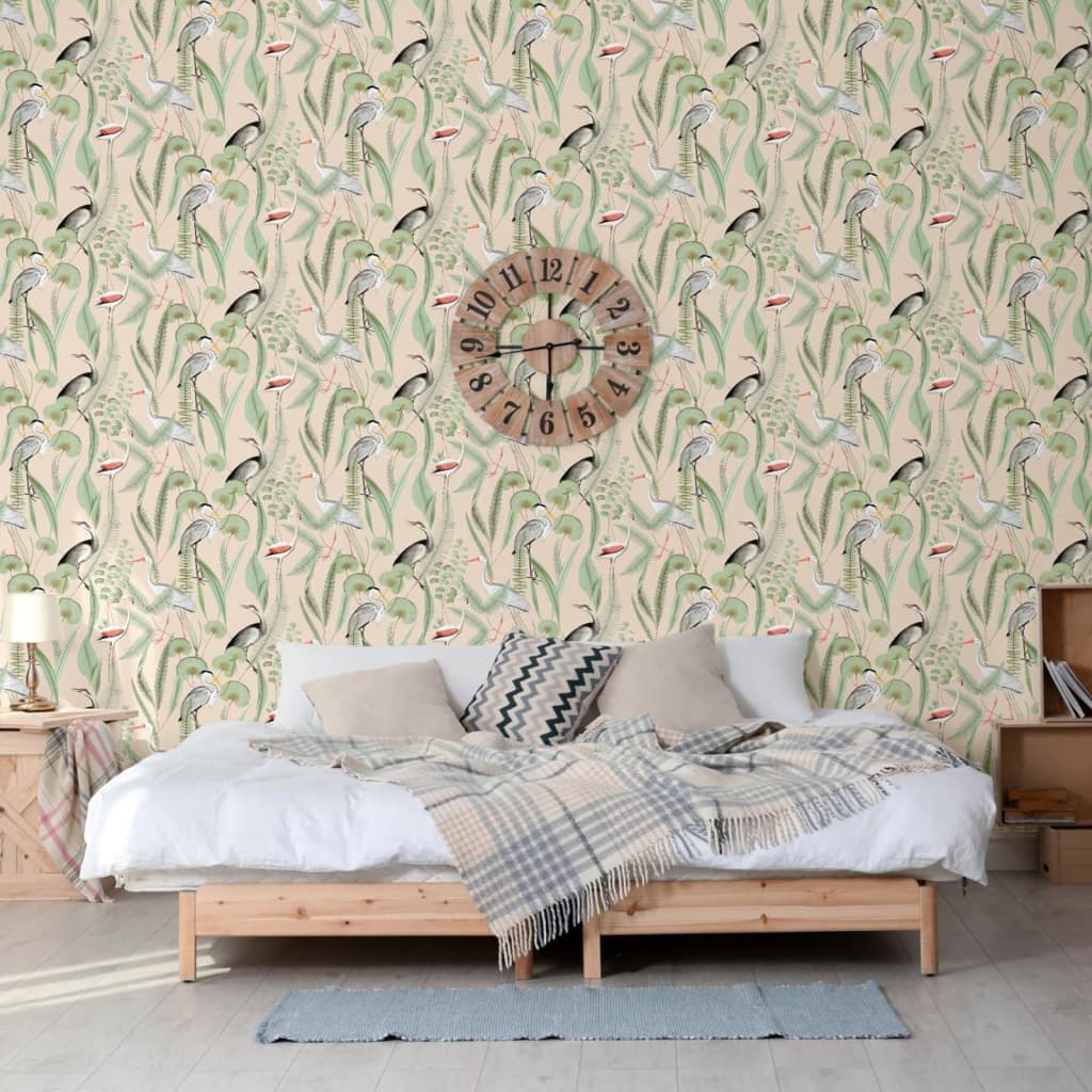 DUTCH WALLCOVERINGS Flamingo wallpaper, cream and mint green
