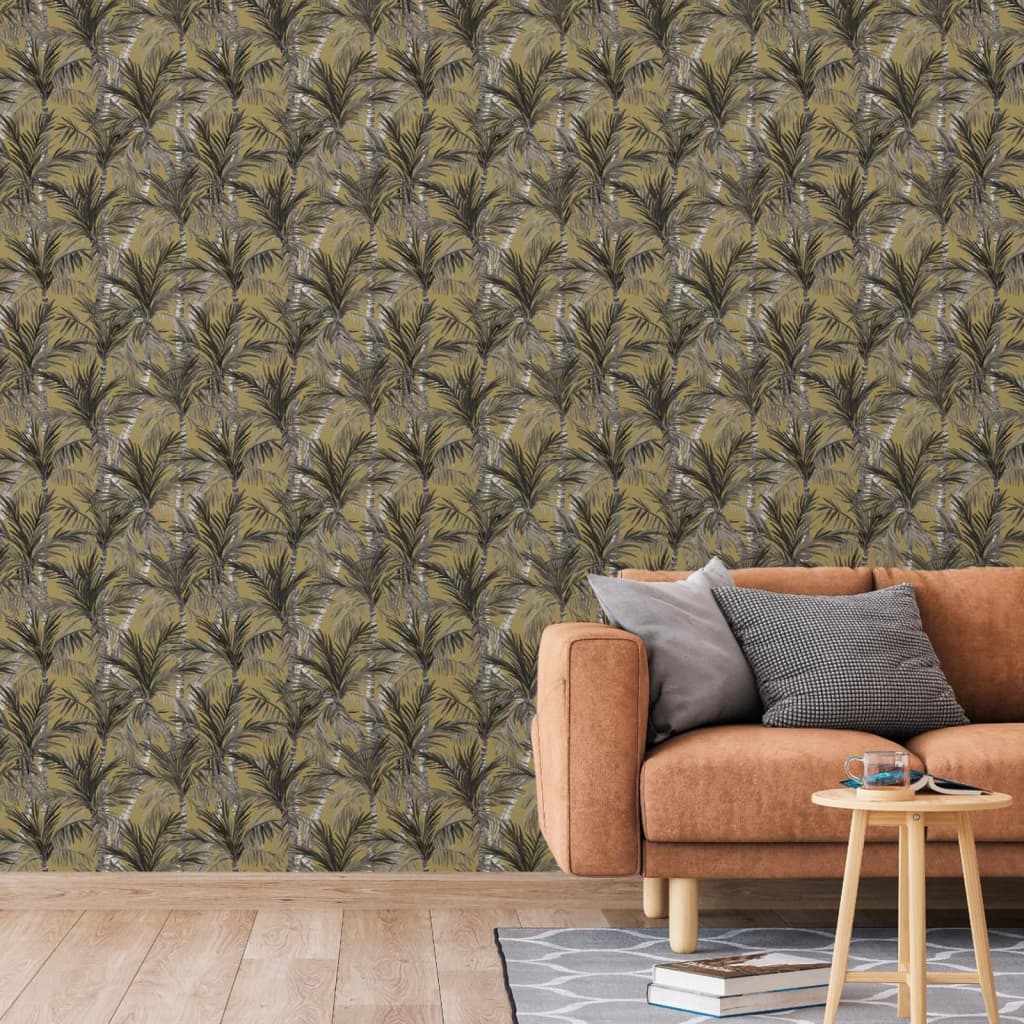 DUTCH WALLCOVERINGS Wallpaper "Palm Trees", gold and black