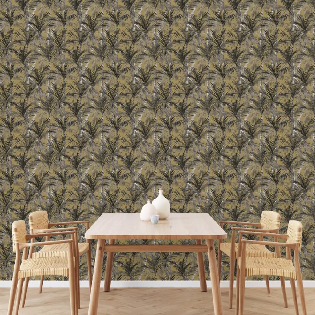 DUTCH WALLCOVERINGS Wallpaper "Palm Trees", gold and black